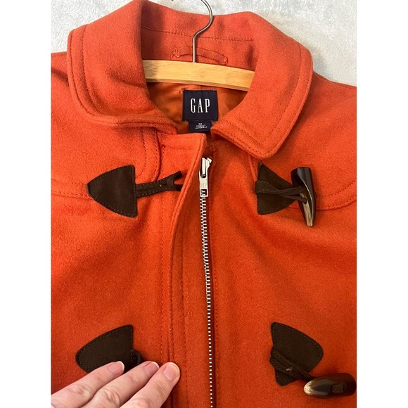 Vtg GAP Full Zip Toggles Collar 100% Wool Coat Color Burnt Orange Womens Size M - Picture 12 of 16